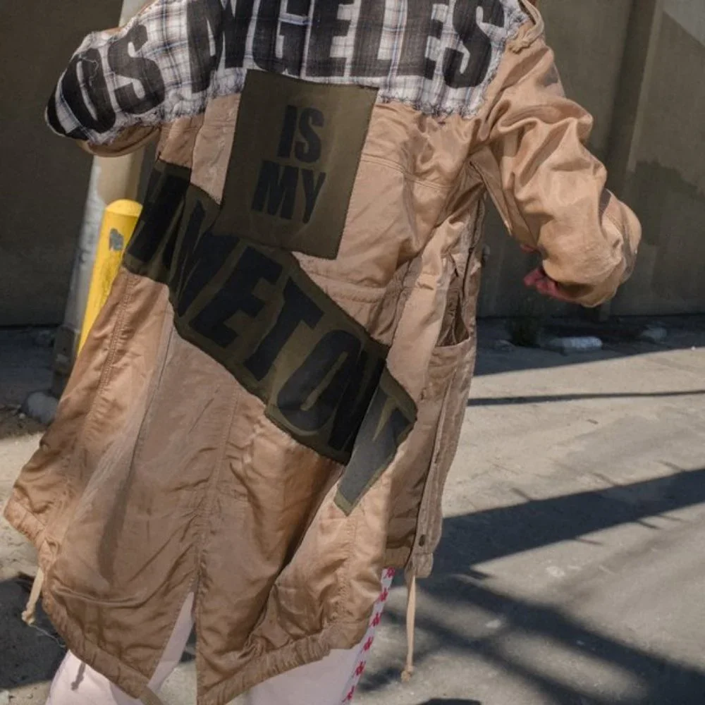 NEW size Small Faith Connexion patch tailcoat parka Los Angeles TAN color
